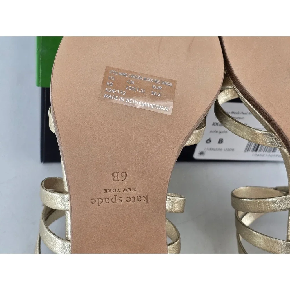 Kate Spade Carolina Block Heel Sandal Womens 6B Pale Gold Metallic KK638 - NEW